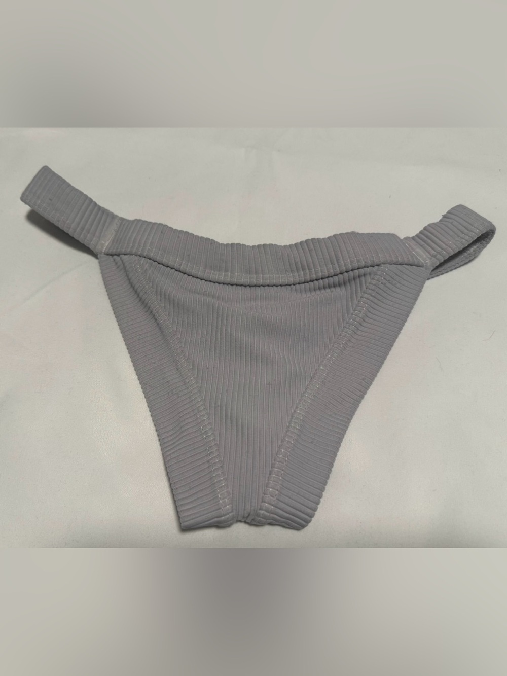 Frankie’s Bikinis Ribbed Bikini Bottom in Light Gray-S